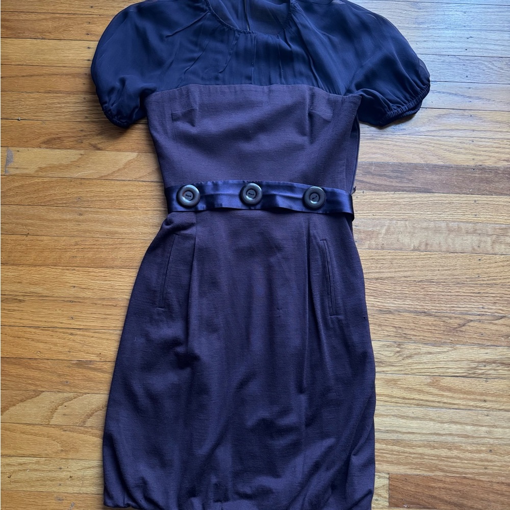 Chiffon Sleeve Midi Dress with Decorative Belt - Purple